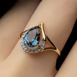 Anillo Gota de Agua Azul